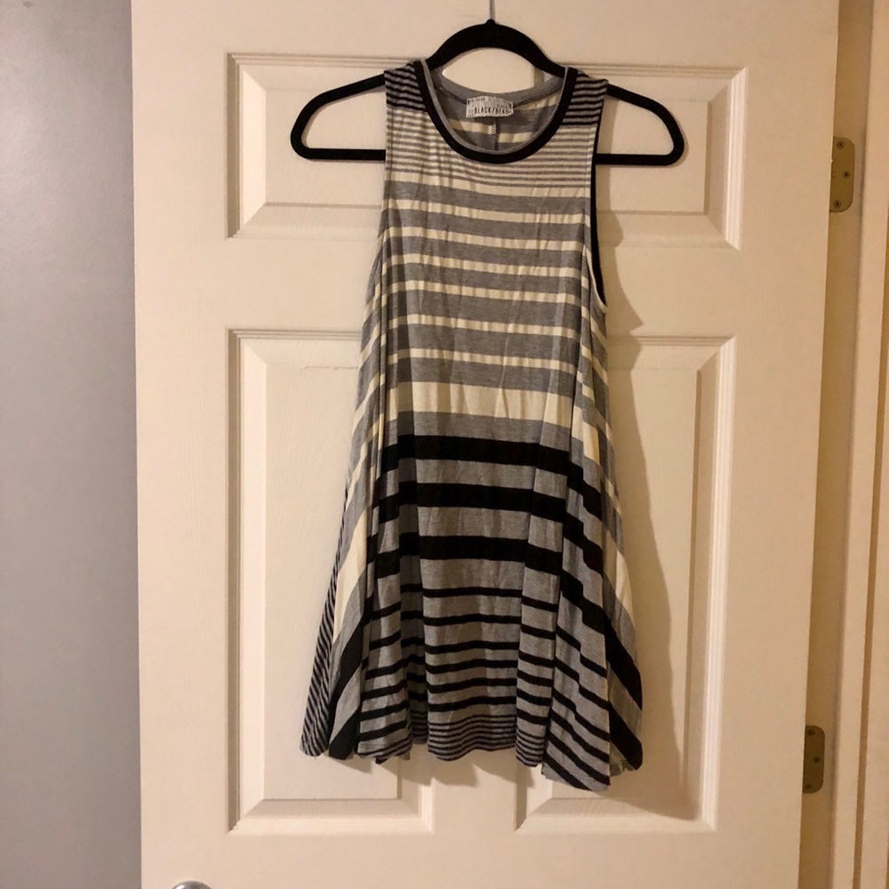 BLACK/BEAD gray & black stripe mini dress
